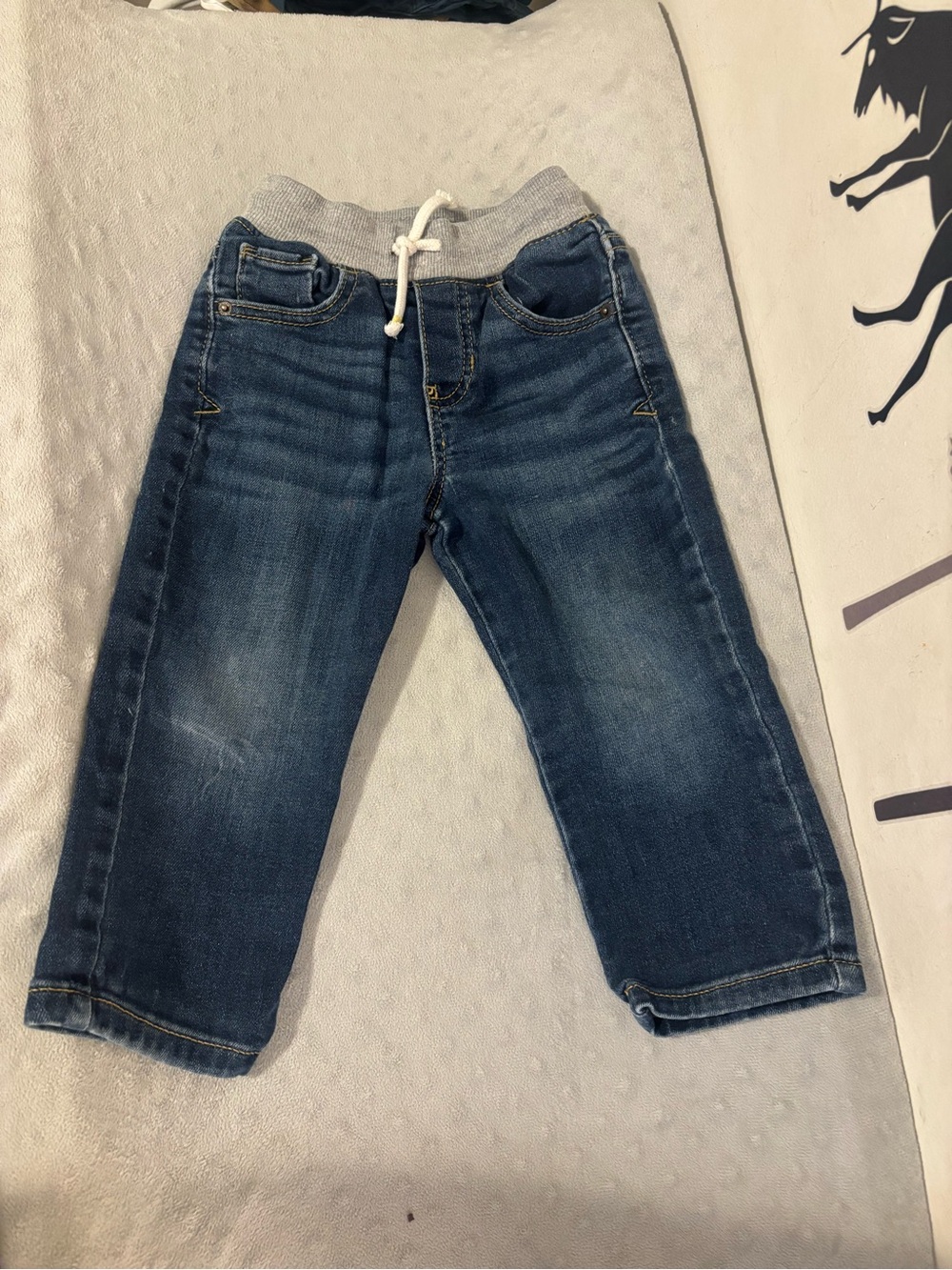 Cat & Jack Dark Blue Pull-On Denim Joggers with Gray Waistband